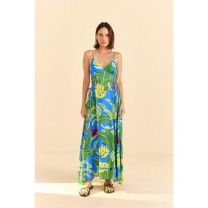 Farm Rio Banana Leaves Blue Maxi Dress